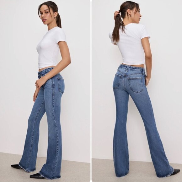 NWT GOOD AMERICAN Good Legs Flare Deep V Yoke Jeans INDIGO513 | Size 15 Plus - Picture 1 of 13